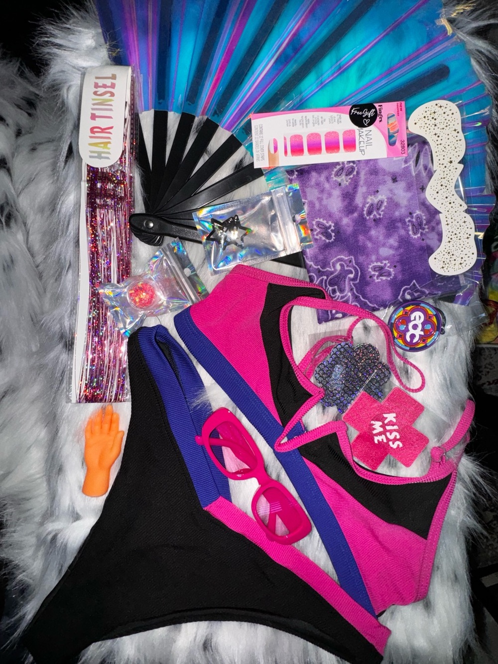 pink purple rave outfit + accessories bundle 13 pc